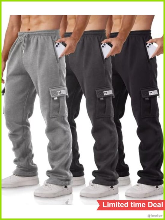 Other - Men's 3 Pack Fleece Lined Cargo Joggers Sweatpants with Pockets